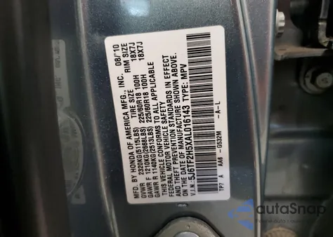 2010 Honda Accord Crosstour Exl из США, поврежденный, VIN 5J6TF2H5XAL016143